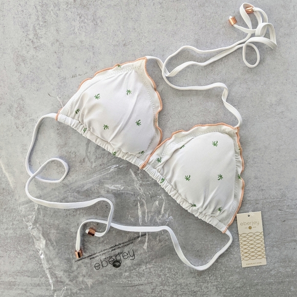 Eberjey Palm Print Dakota Ruffled Triangle String Bikini Top L NWT - Picture 2 of 9